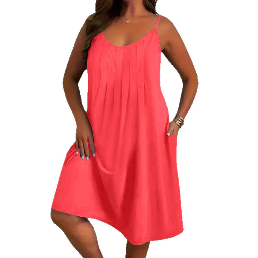 Women's Mid-length Umbrella Solid Color Crew Neck Dress