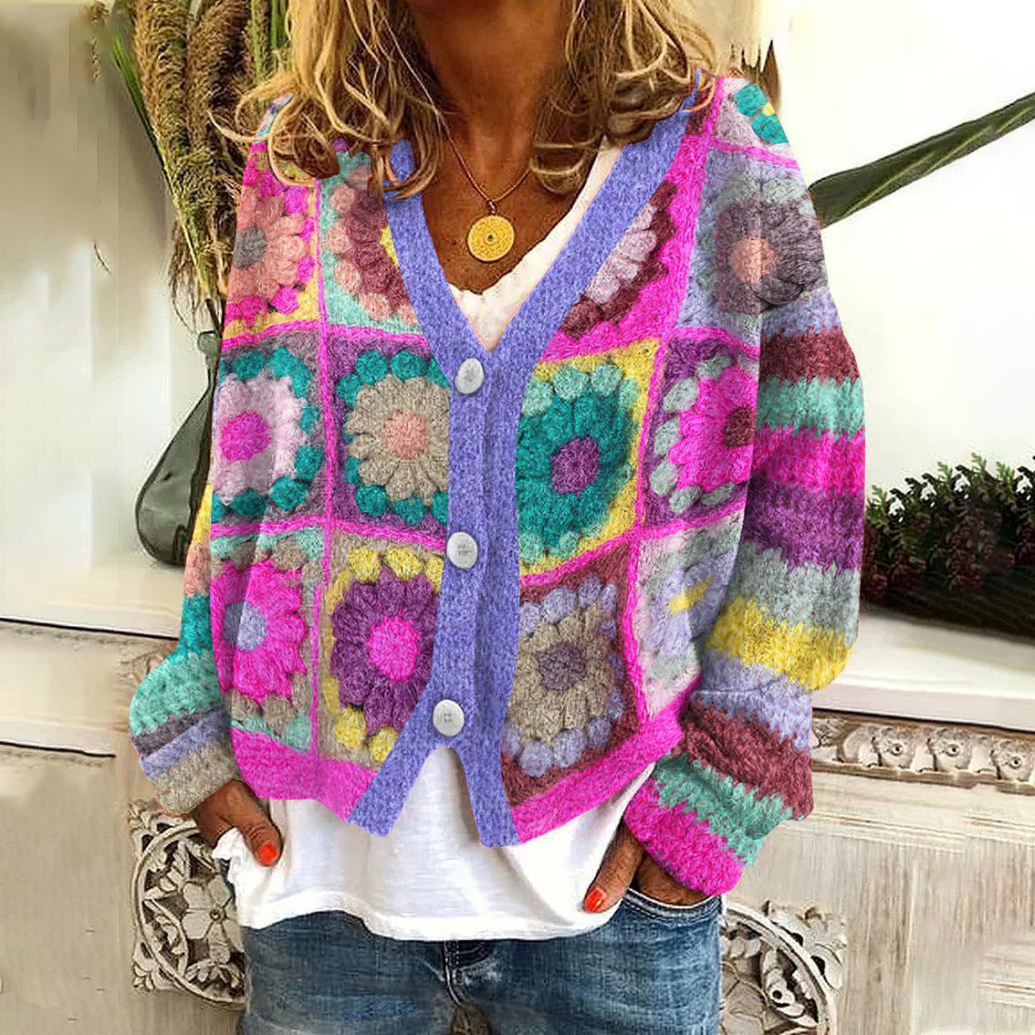 Women's Printed Wear Soft Casual Cloak Fashion Knitwear