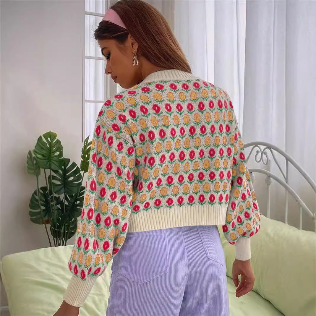 Pretty Attractive Casual Knitted Button Floral Sweaters