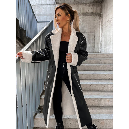 Women's Casual Leather Thickened Trench Loose Fashionable Coats