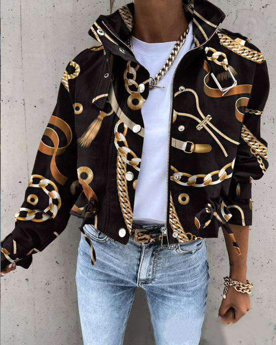 Women's Versatile Printed Casual Long Sleeve Coats