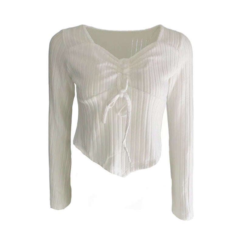 Women's Casual Solid Color Pleating Bell Sleeve Women's T-shirt