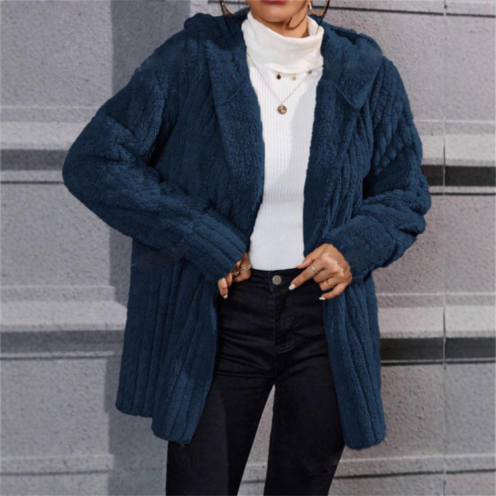 Warm Fashion Vertical Stripe Double-sided Hooded Women's Sweater, Sweater