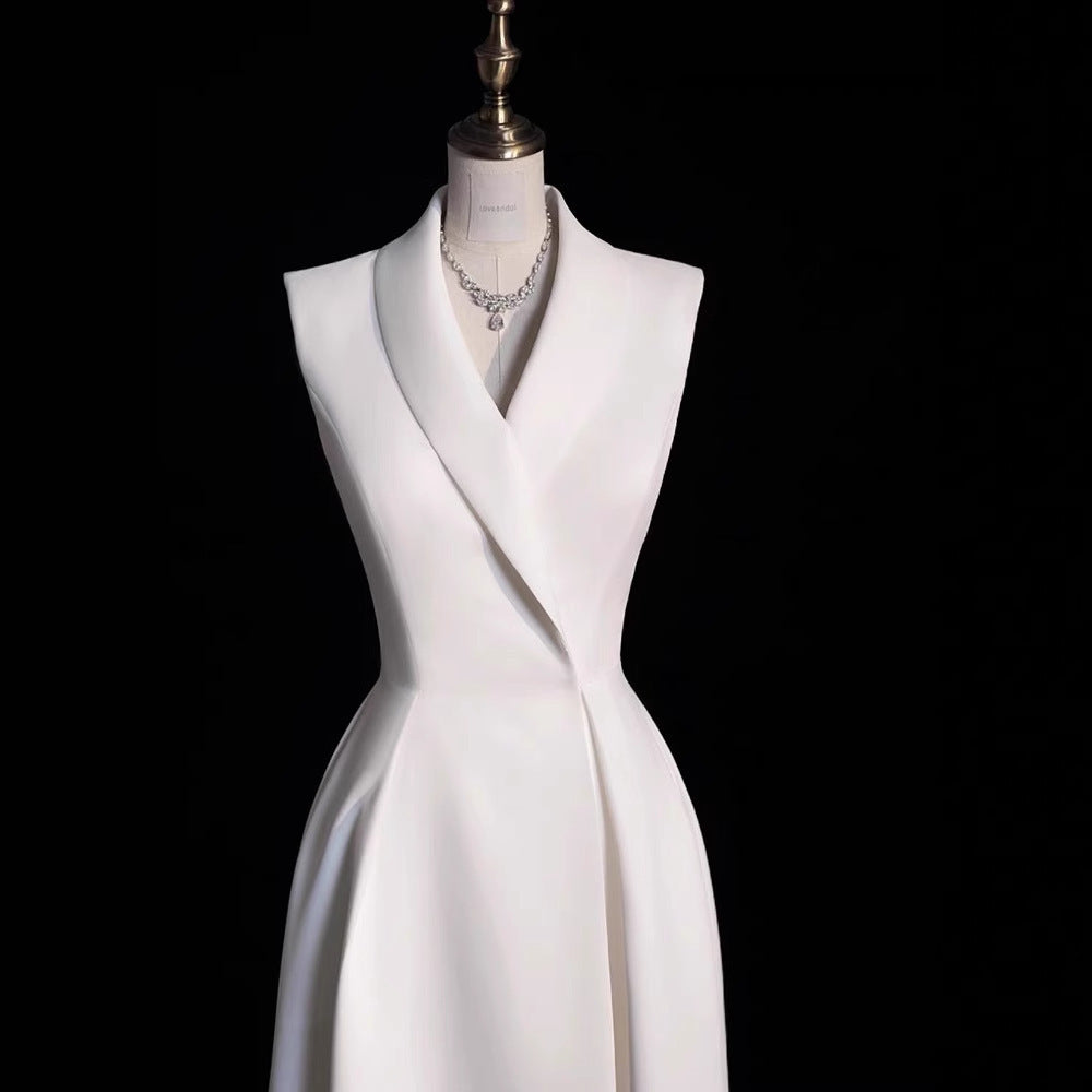 White Sleeveless Elegant Dress Light Luxury Dresses