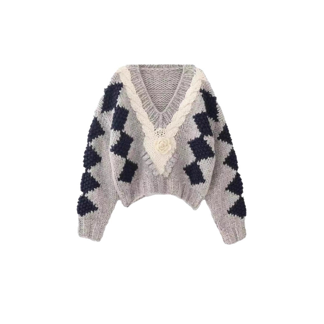 Women's Handmade Thick Needle Contrast Color Knitwear