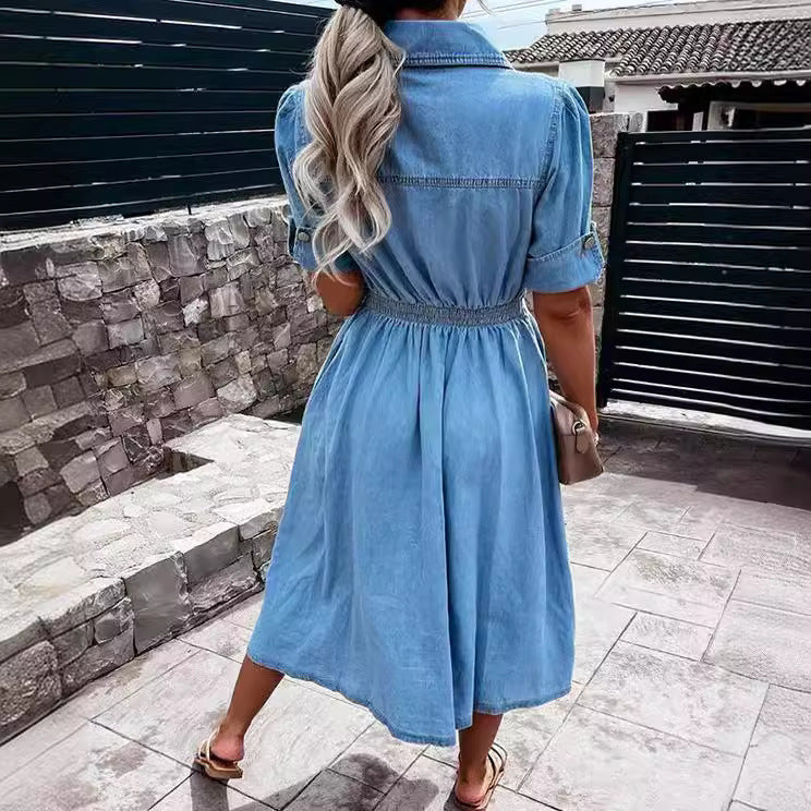 Pretty Lapel Breasted Elegant Denim Dress Jeans