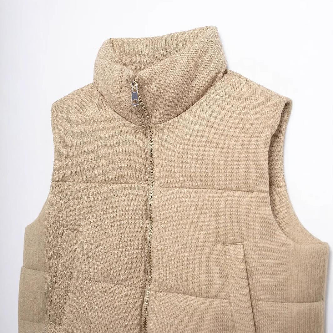 Women's Casual Stand Collar Sleeveless Zipper Warm Vests