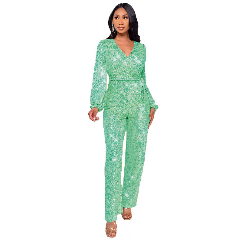 Women's Long Sleeve Summer High Waist Wide Jumpsuits