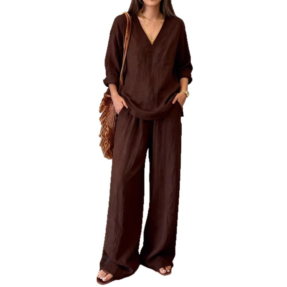 Women's Pullover Long Sleeve Lengthened Trousers Washed Fashion Casual Suit