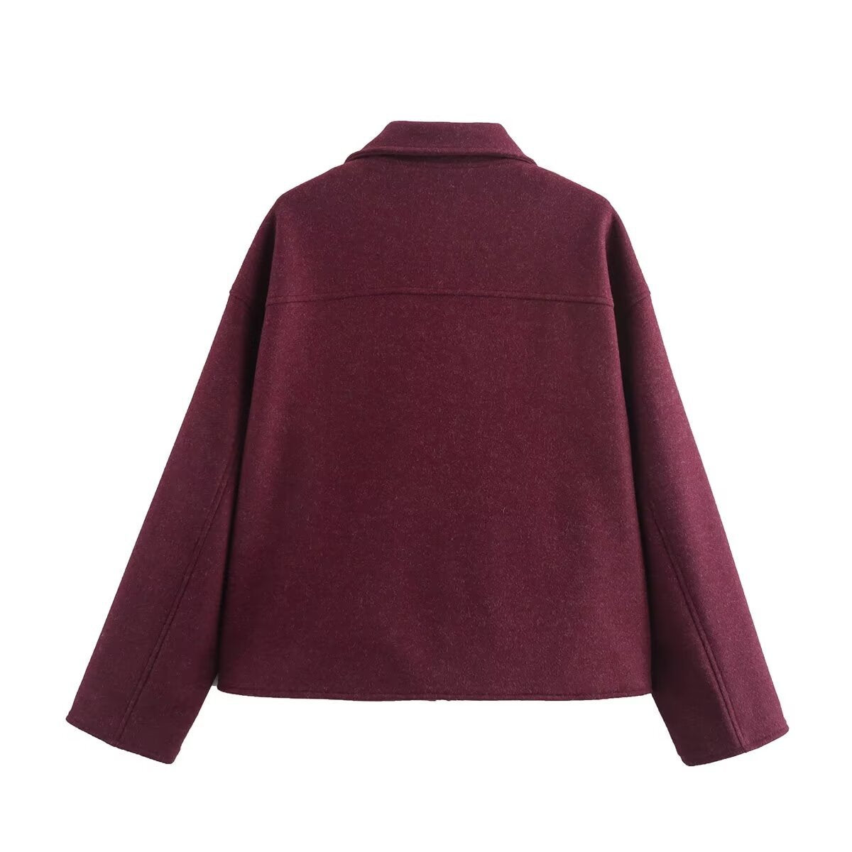 Women's Autumn Fashion Wine Red Large Pocket Coats