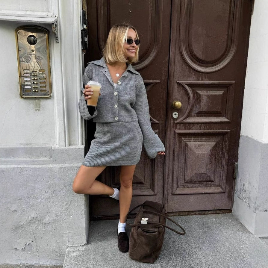 Versatile Fashionable Lapel Flared Sleeve Woolen Sweaters
