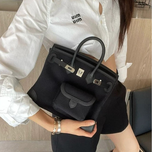 Unique Canvas With Cowhide Pocket Fashion Handbags