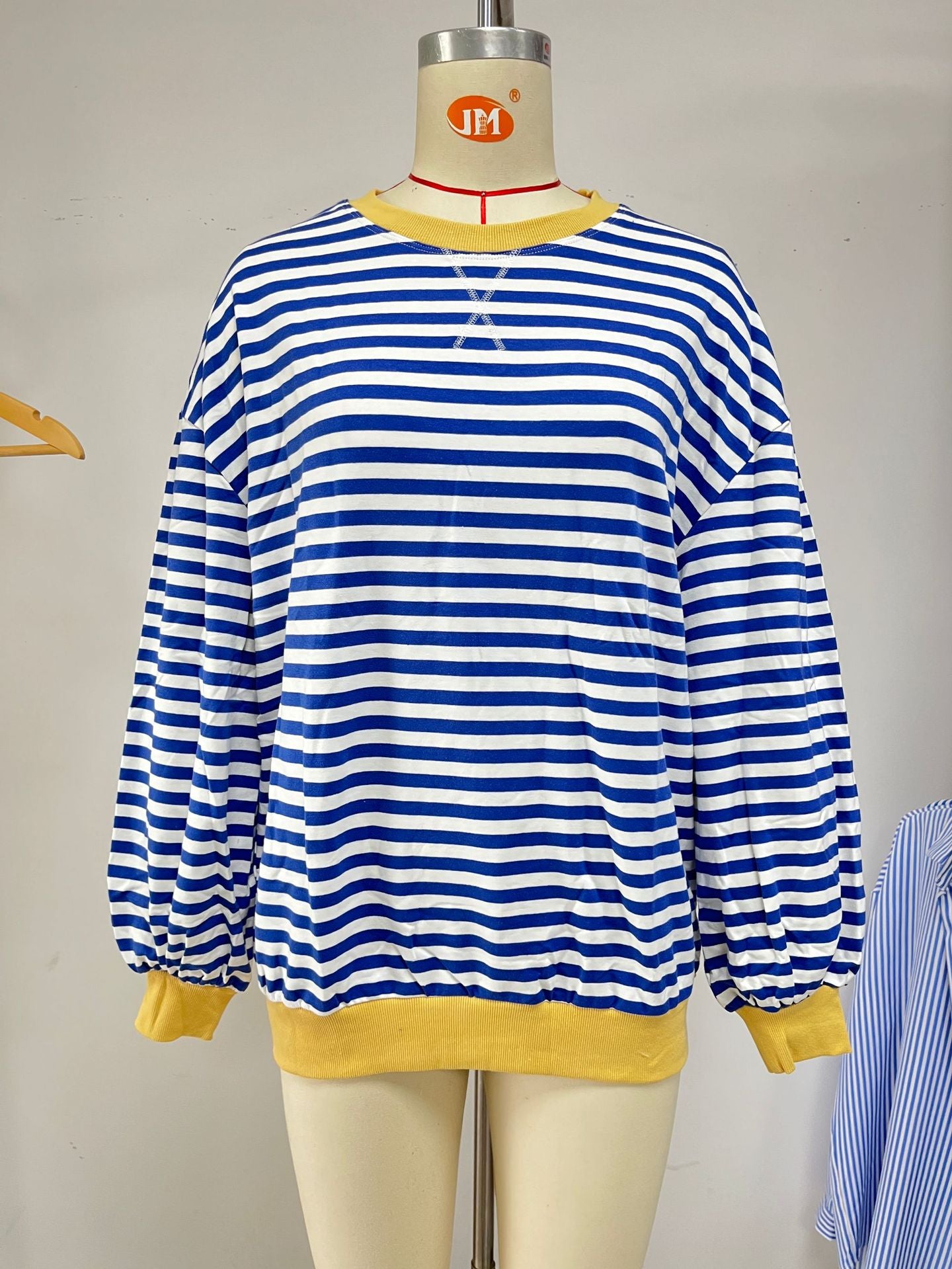 Women's Round Neck Contrast Color Loose Long Sleeve Women's Sweater, Sweater