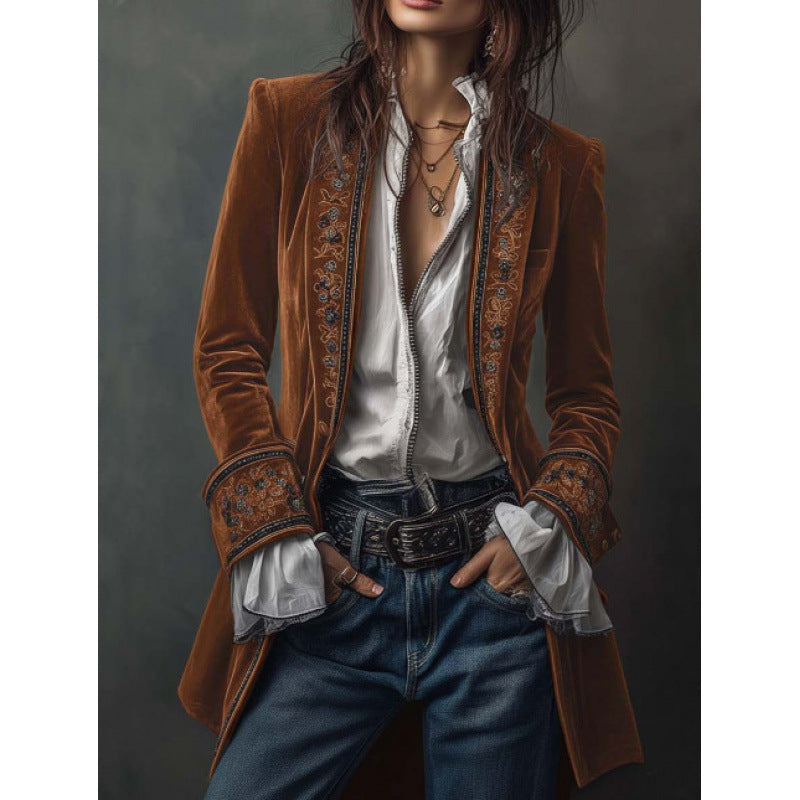 Women's Long Sleeve Solid Color Stitching Lace Jackets