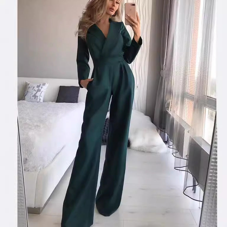 Chinese Style Long Sleeve Diagonal Temperament Jumpsuits