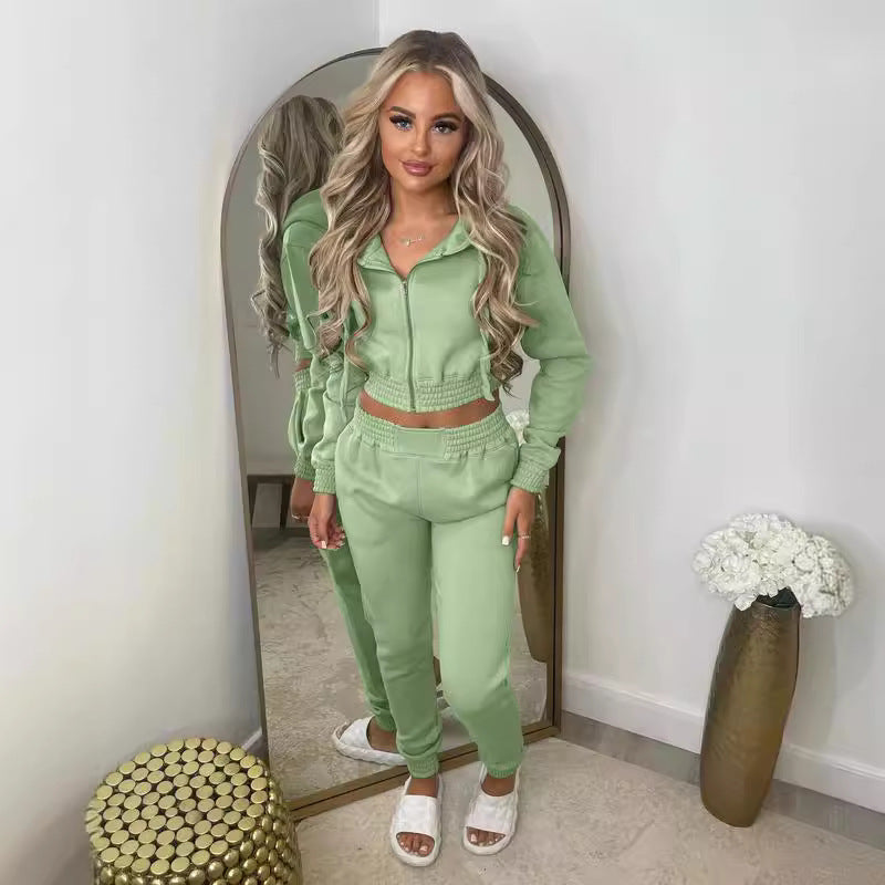 Women's Brushed Hoody Hooded Sports Leisure Suits