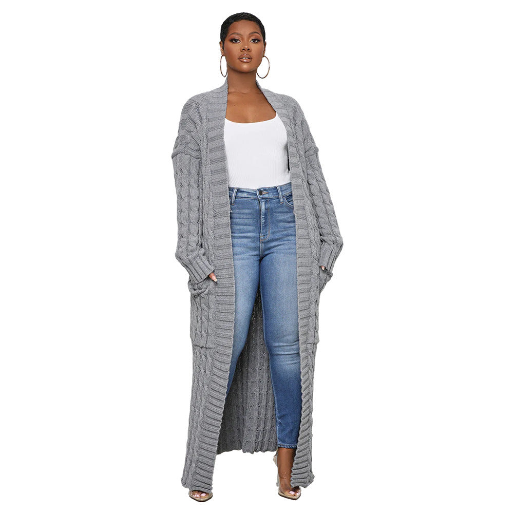 Women's Loose Knitted Idle Style Pocket Long Sweaters