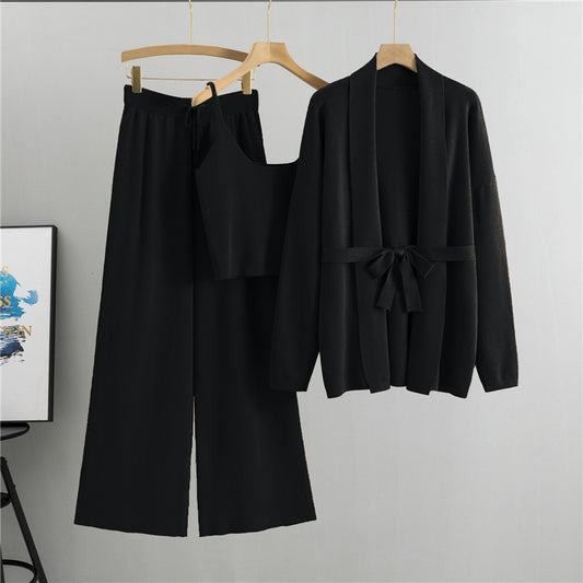 Women's Autumn Tide Knitted Sling Wide Leg Suits