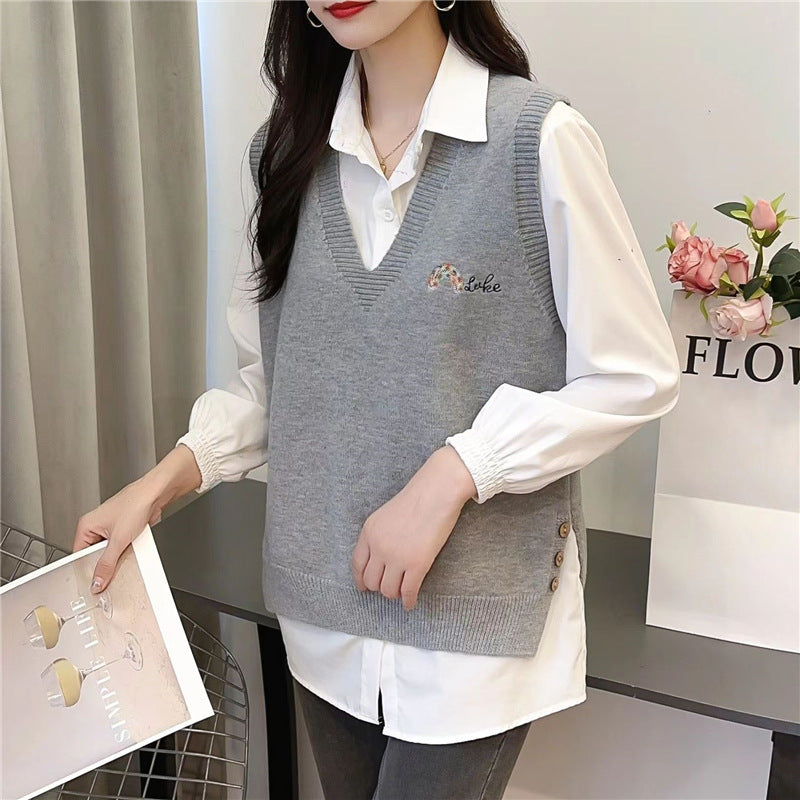 Women's Bandage Dress Series Versatile Casual Style Embroidered Loose Women's Vest
