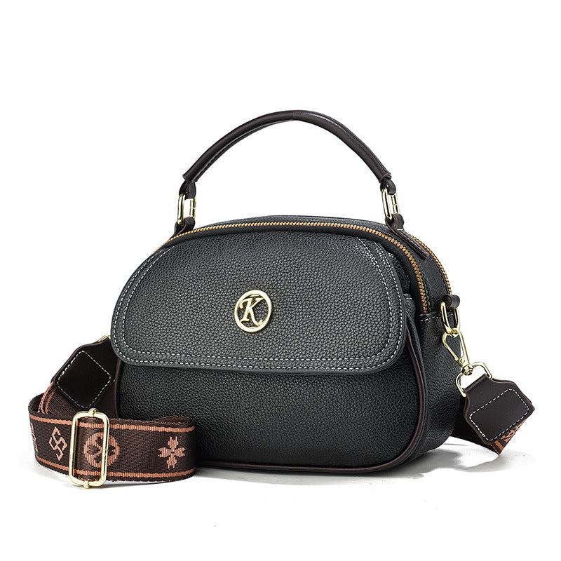 Women's Mother's Soft Leather Korean Fashion Round Handbags