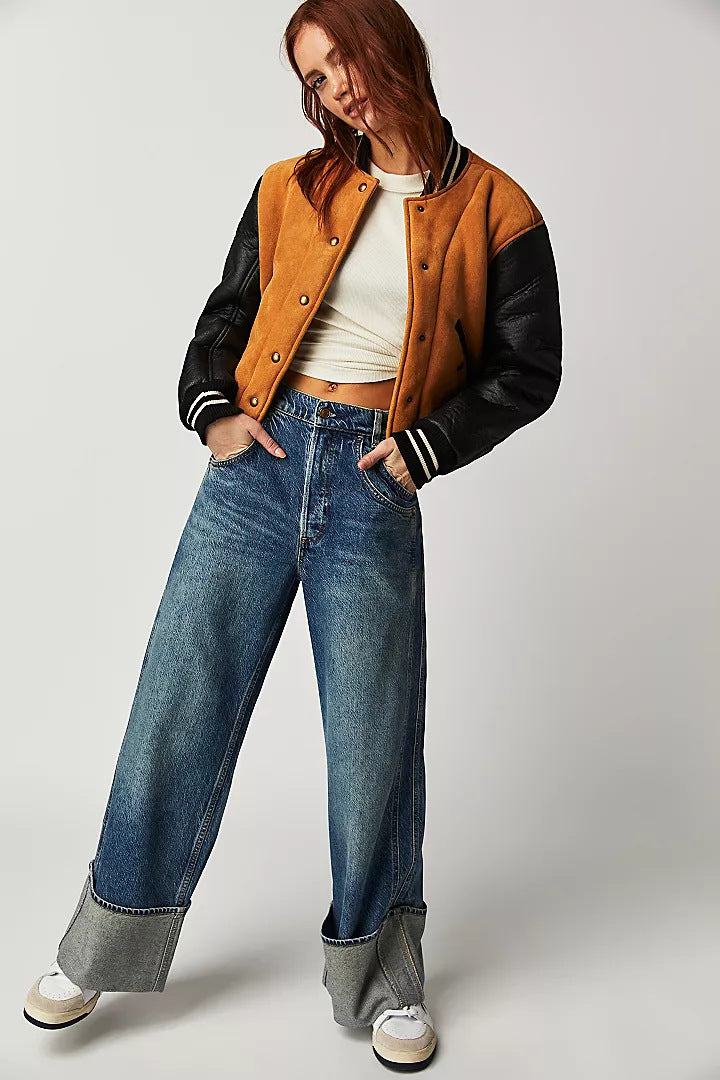 Women's American Style Retro Washed Figure Flattering Curling Loose Women's Jeans