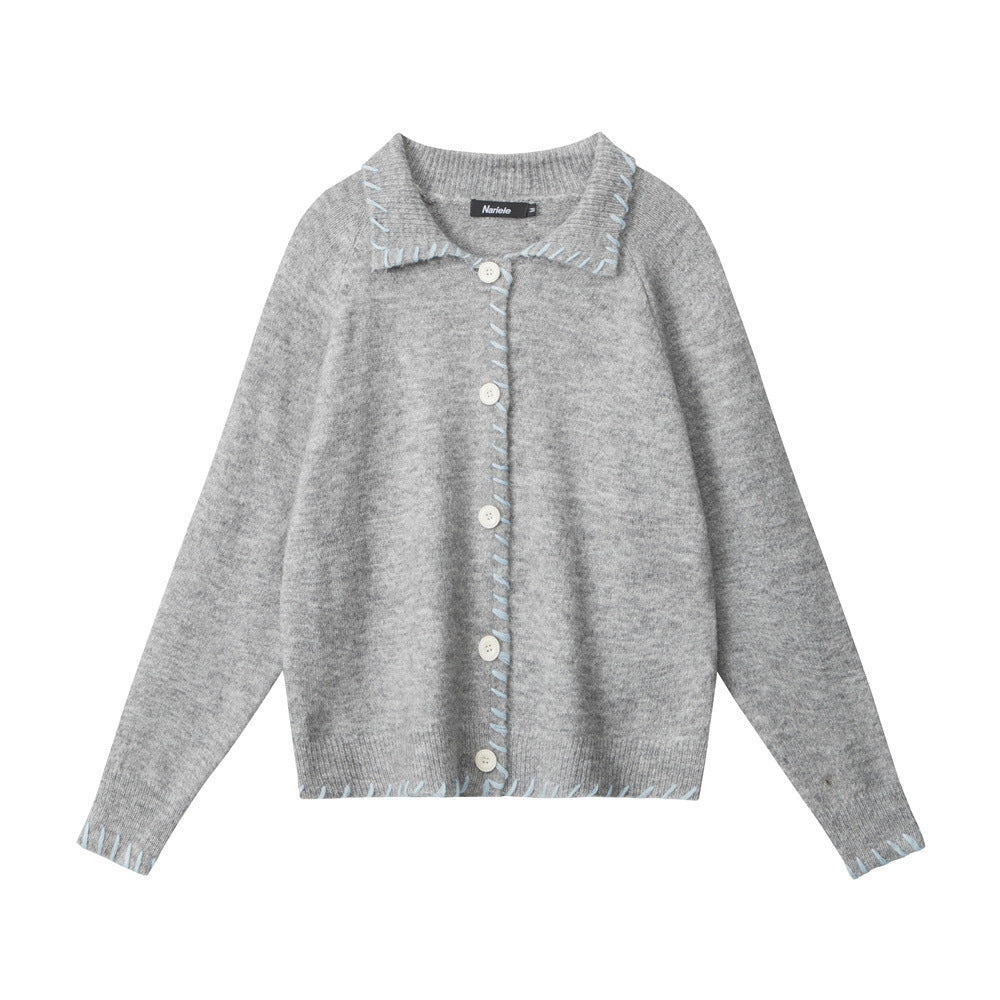 Women's Lapel American Style Loose Casual Contrast Sweaters