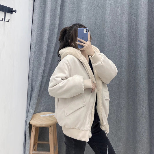 Women's Hooded Reversible Artificial Fur Effect Thick Coats