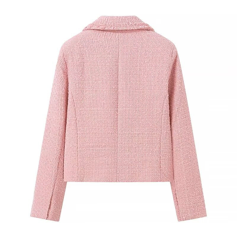 Women's Texture Tweed Double Row Ornament Long Blazers