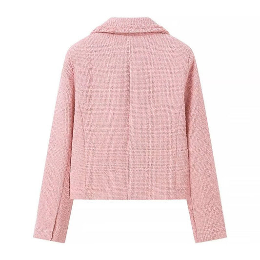 Women's Texture Tweed Double Row Ornament Long Blazers