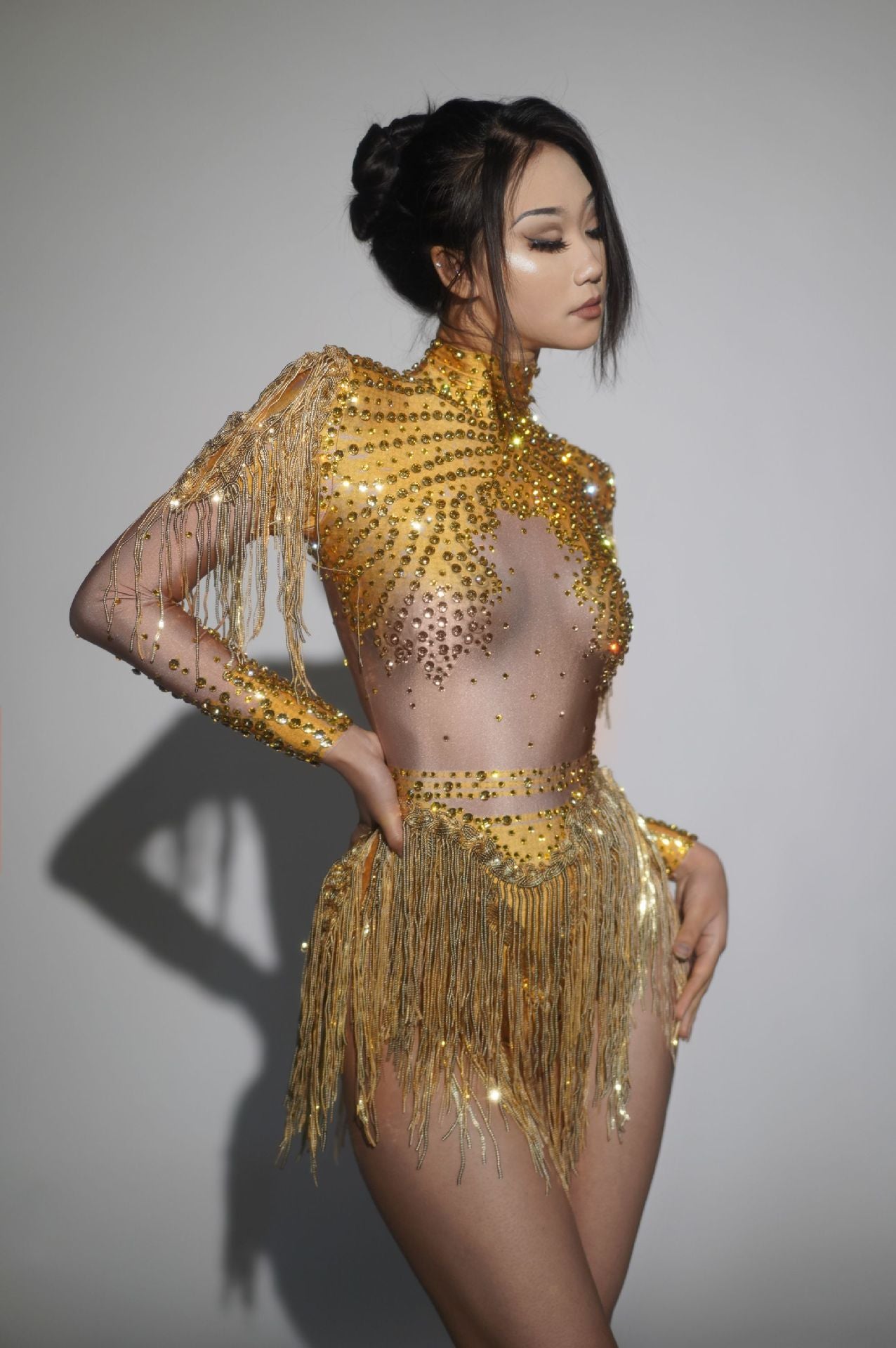 Sexy Tight Grandma Siamese High Fork Rhinestone Jumpsuits