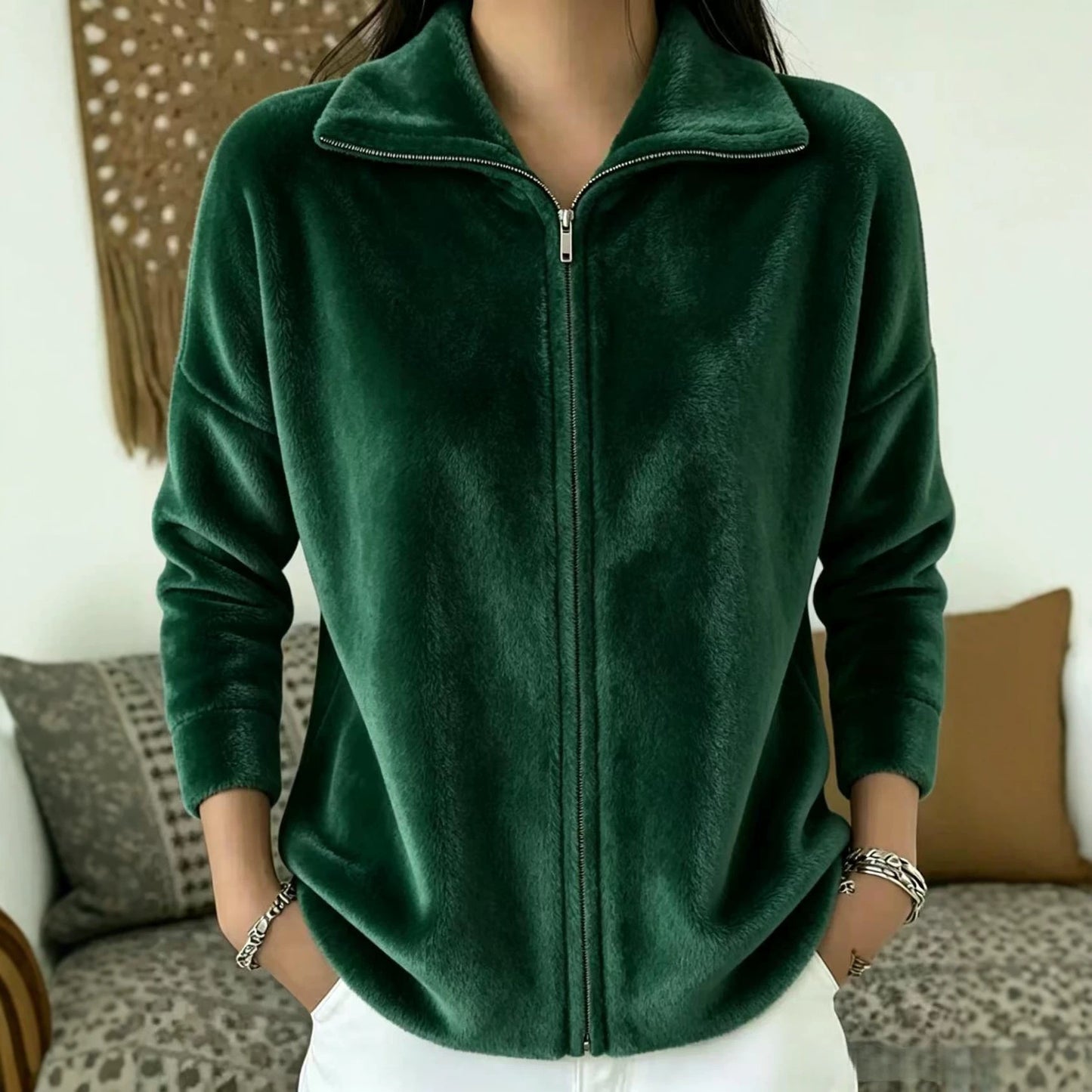 Veet Solid Color Loose Zip Easy Women's Sweater, Sweater
