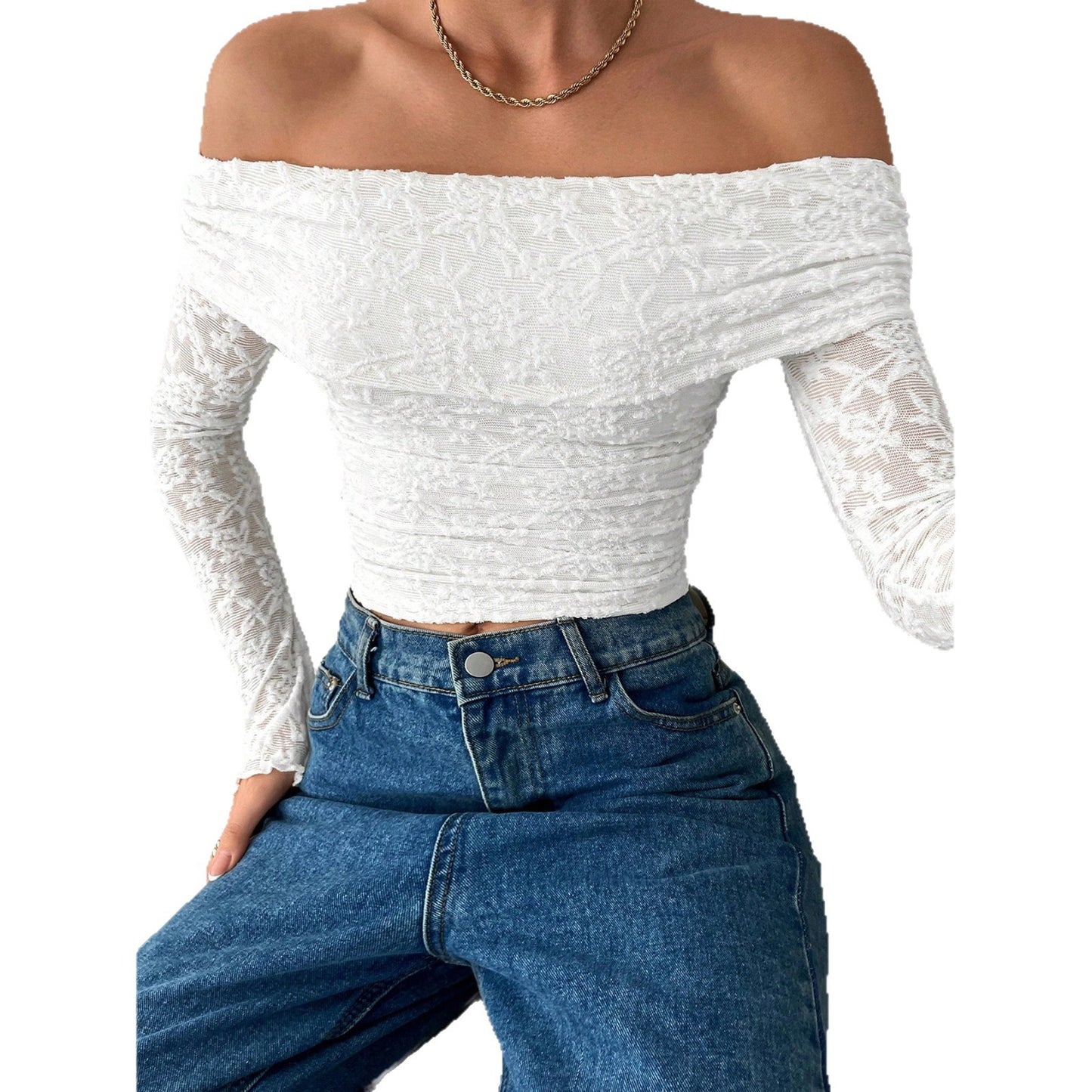 Women's Flower Lace Collar Long Sleeve Backless Blouses