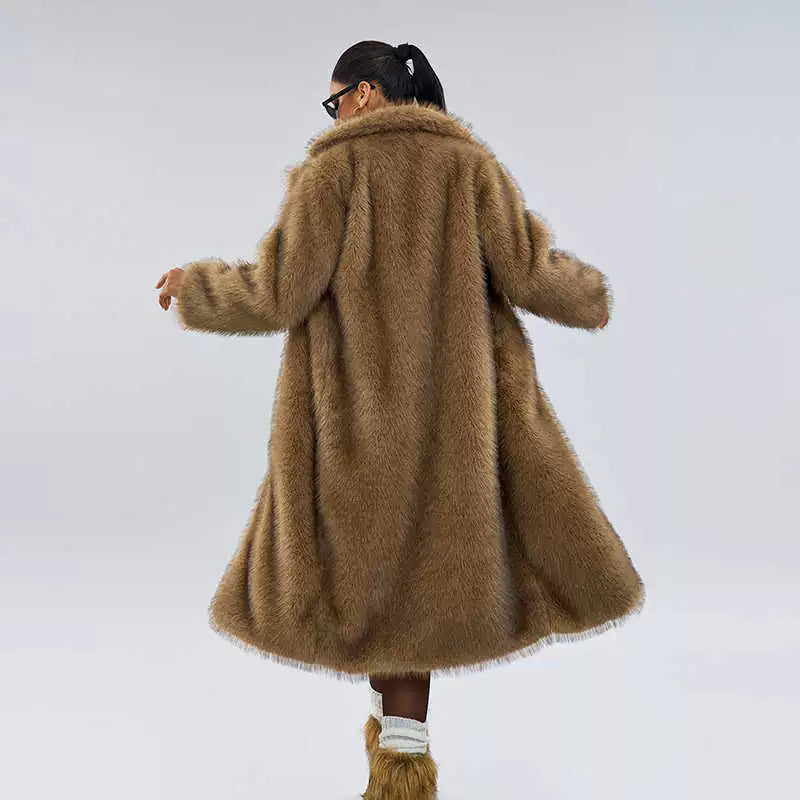 Women's Extended Imitation Fur Collar Overcoat Artificial Coats