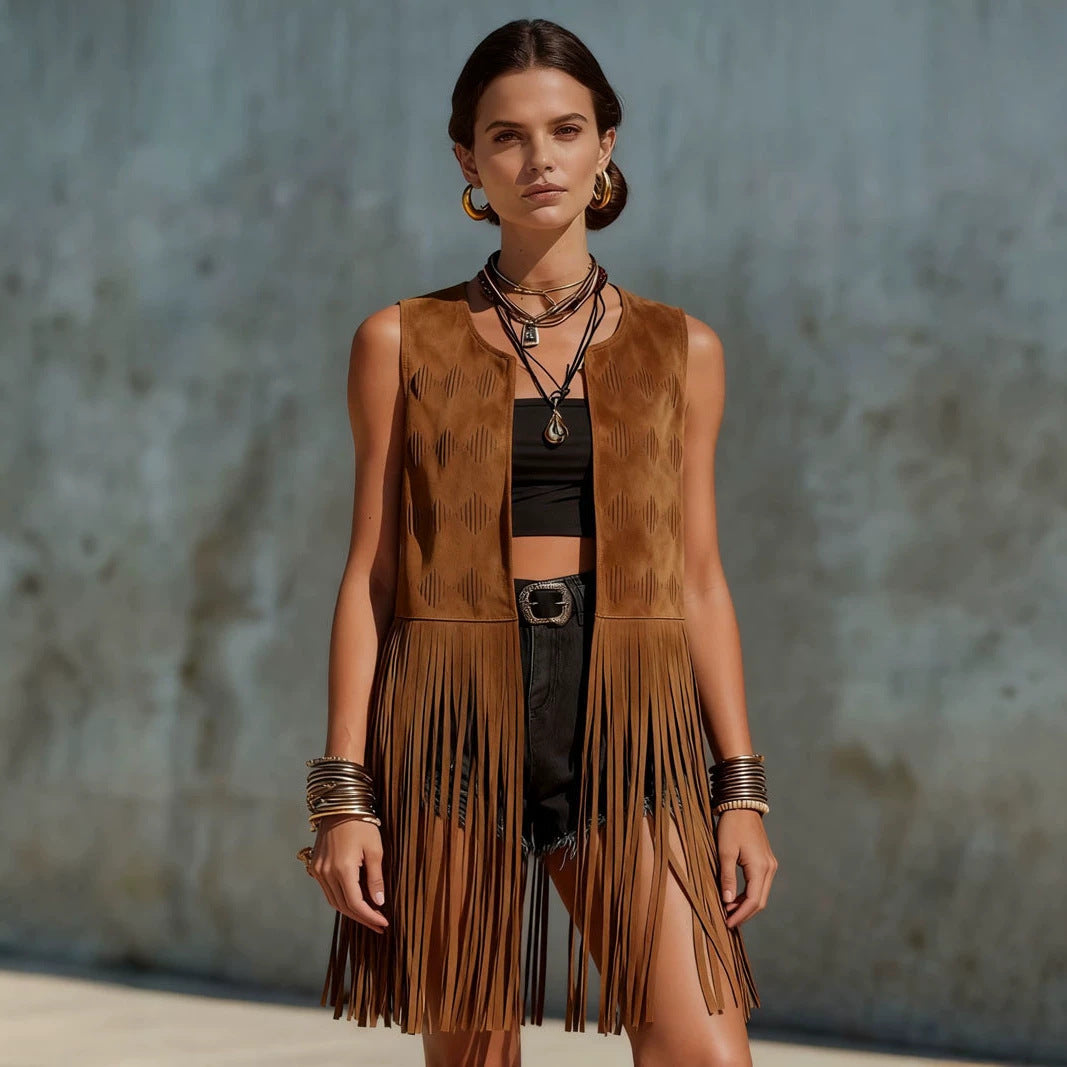 Cool Classy Women's Tassel Sleeveless Suede Women's Vest