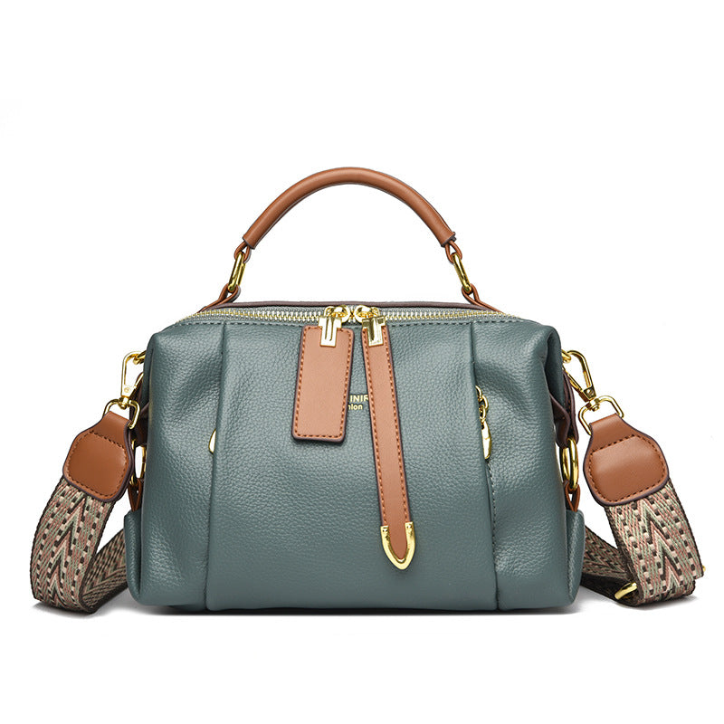 Women's Leather Boston Trendy Kangaroo High-grade Color Matching Niche Small Square Bags