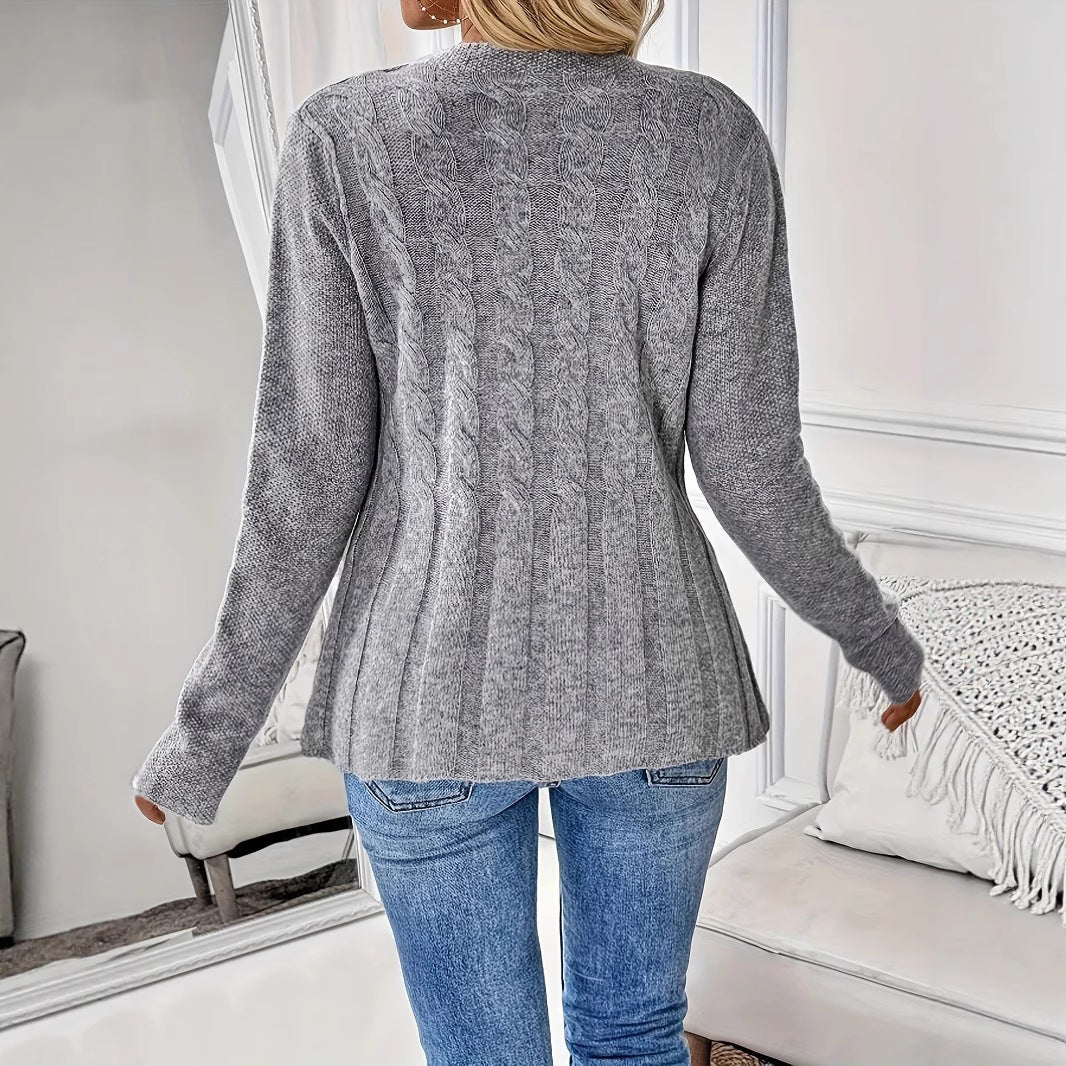 Women's Single-breasted Casual Long-sleeved Knitted Twist Round Sweaters