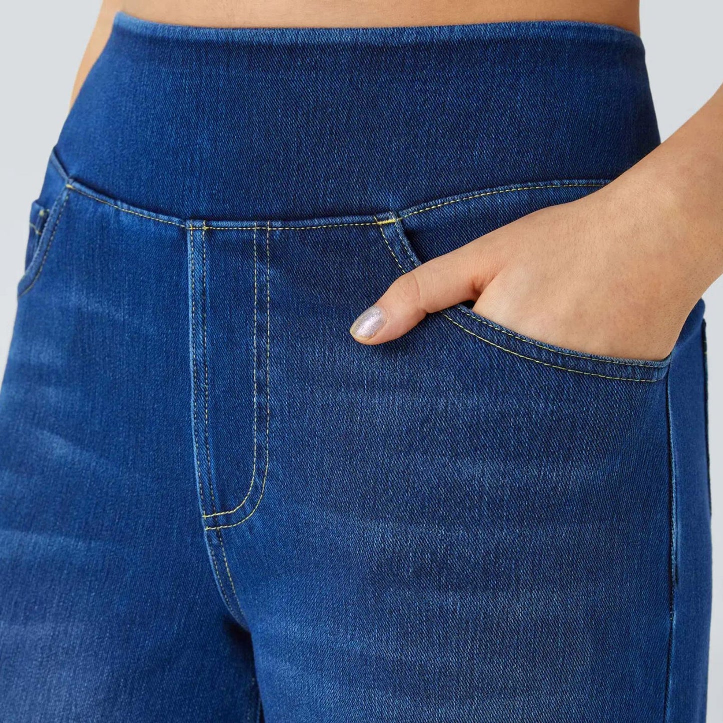 Women's Waist Wide Leg Elastic Straight Slimming Loose Jeans