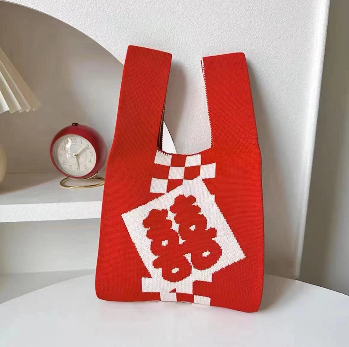 Red Festive Wedding Gift Bridesmaid Knitted Tote Bags