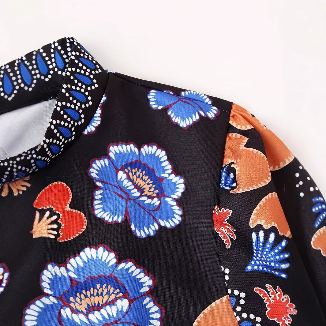 Women's Ethnic Style Retro Positioning Printed Dress Patchwork Ruffled Dresses