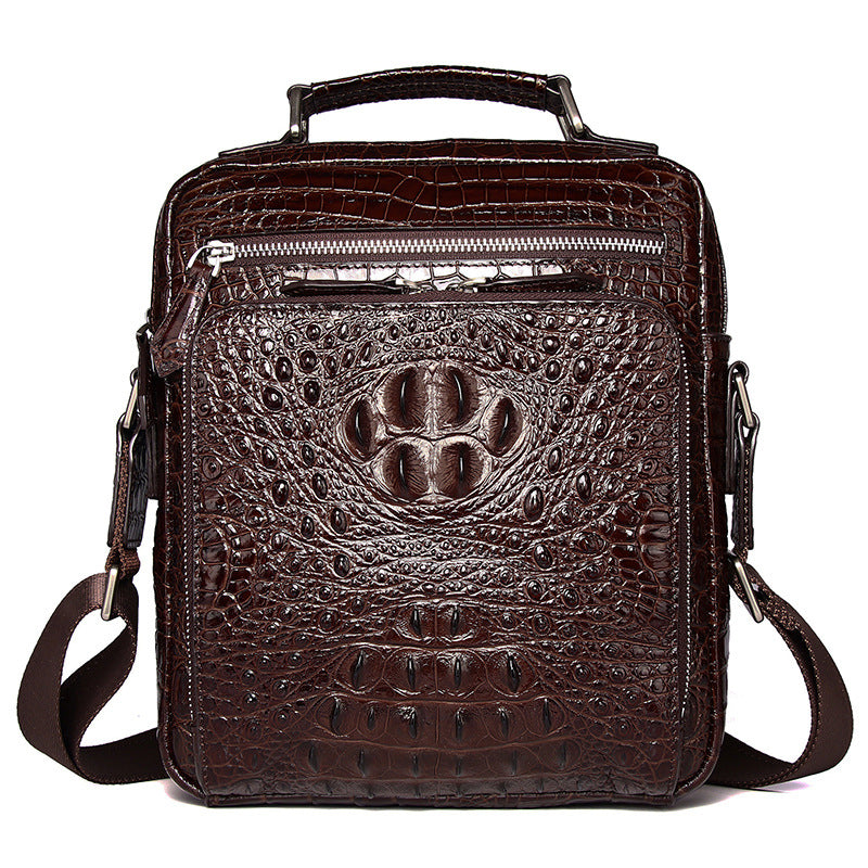 Men's Crocodile Pattern Leather First Layer Cowhide Men's Shoulder Bags