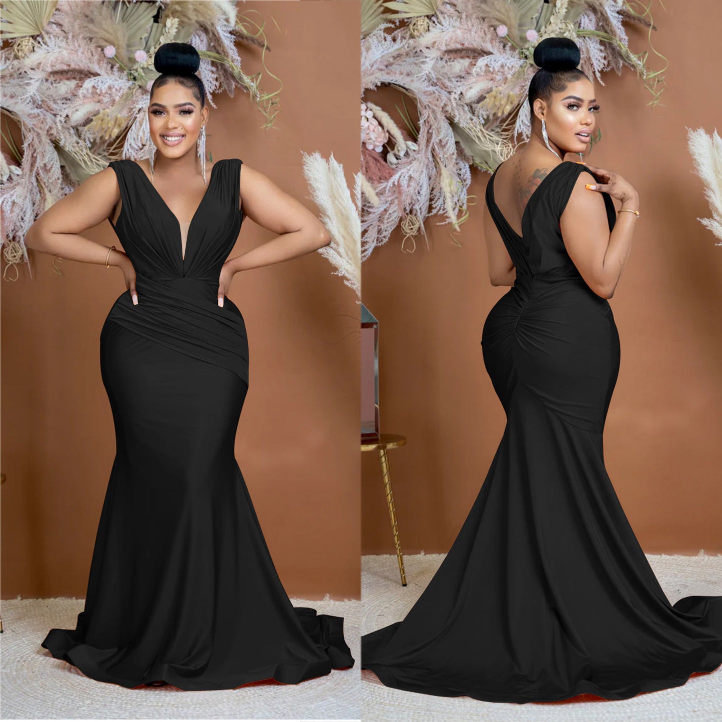 Women's Fashion Wear Solid Color Sleeveless Pleated Dresses