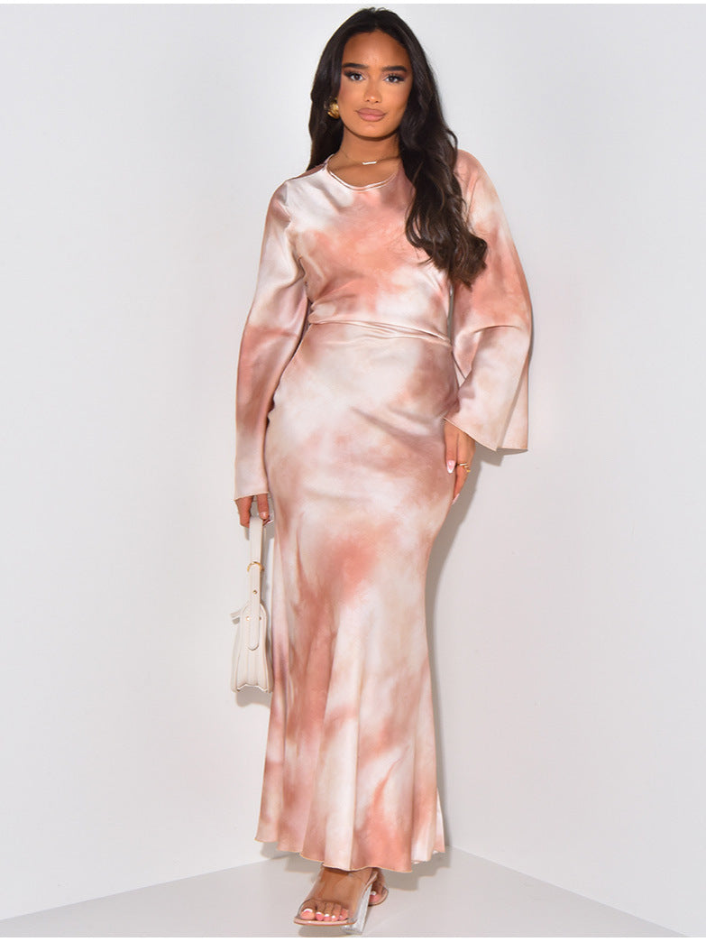 Loose Printed Casual Long Satin Dress Dresses