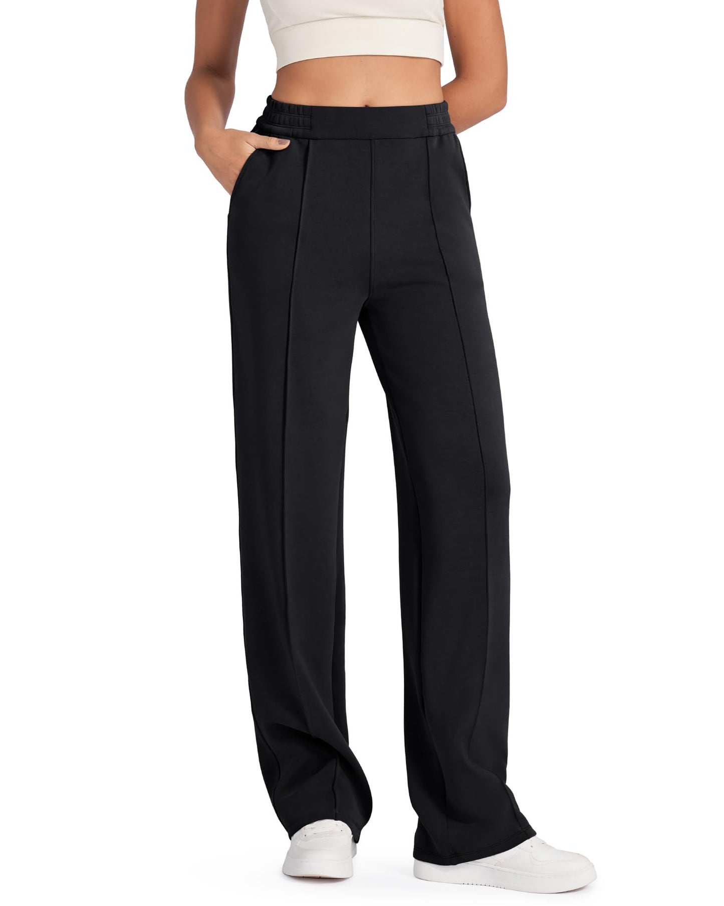 Women's Elastic High Waist Black Straight With Pants
