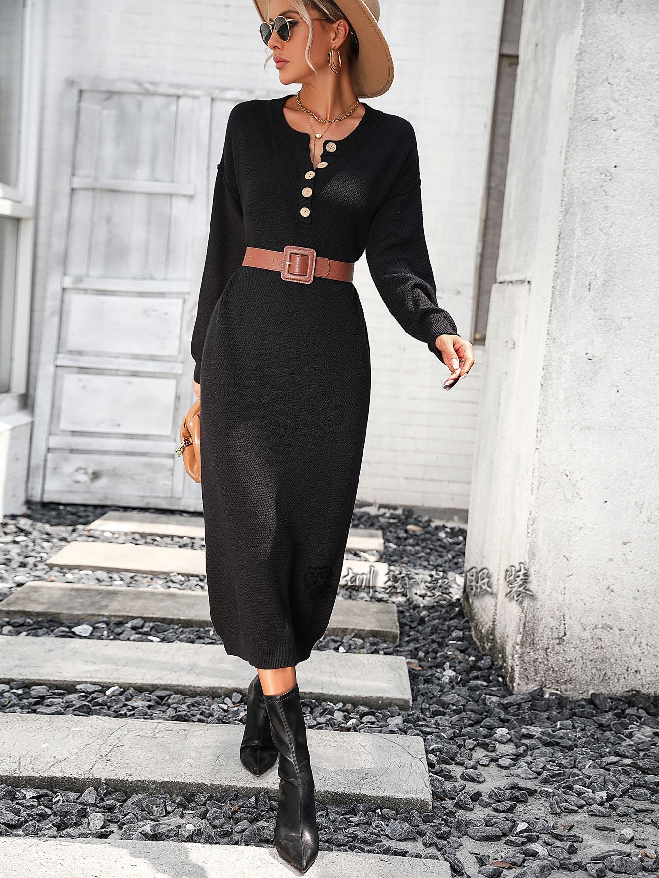 Women's Button Dress Fashion Temperament Commute Knitwear