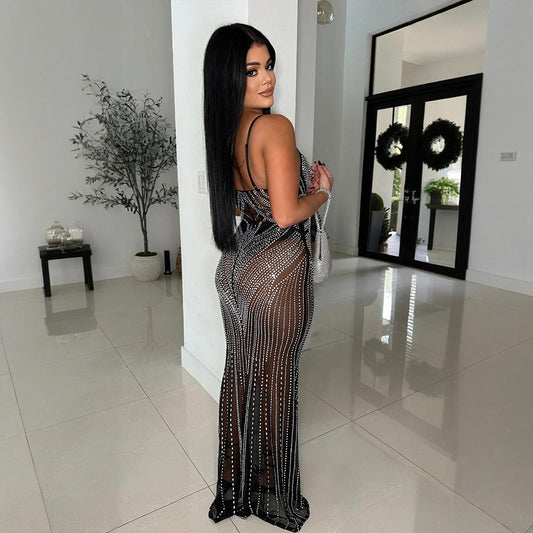 Sexy Fashion Sleeveless Rhinestone Strap Backless Dresses