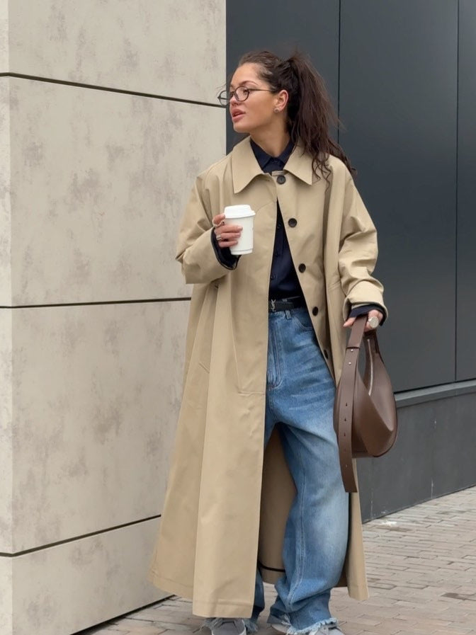 Women's Spring Fall Khaki Trench Mid-length Single-breasted Coats