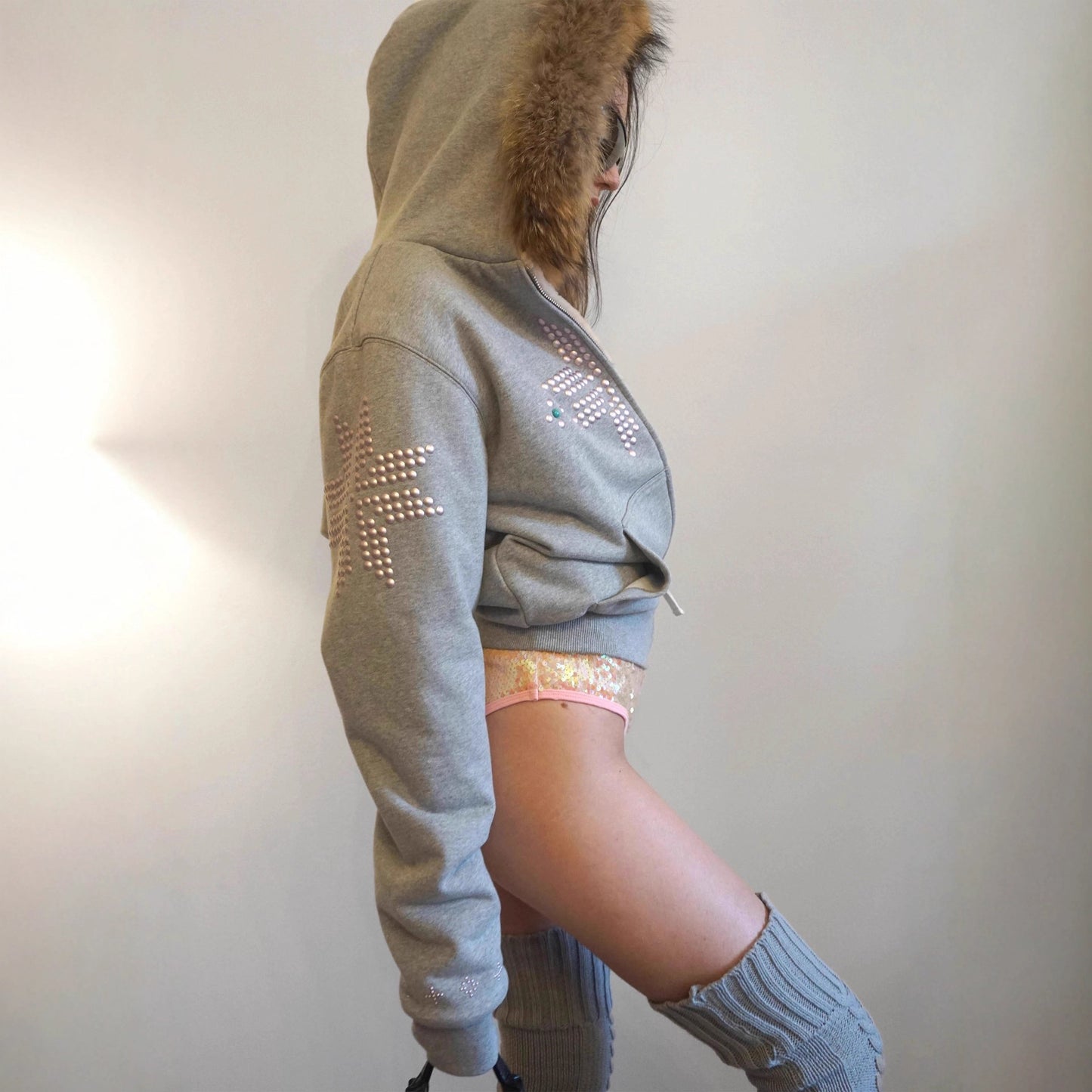 Women's Style Fur Collar Rhinestone Retro Zipper Sweaters
