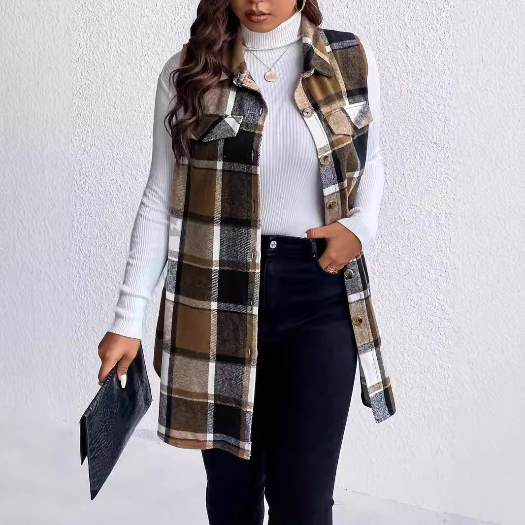 Women's Casual Versatile Lattice Sleeveless Loose-fitting Waistcoat Jackets