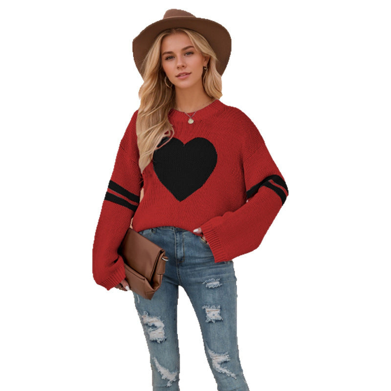 Women's Two-color Jacquard Love Valentine's Day Round Plus Size