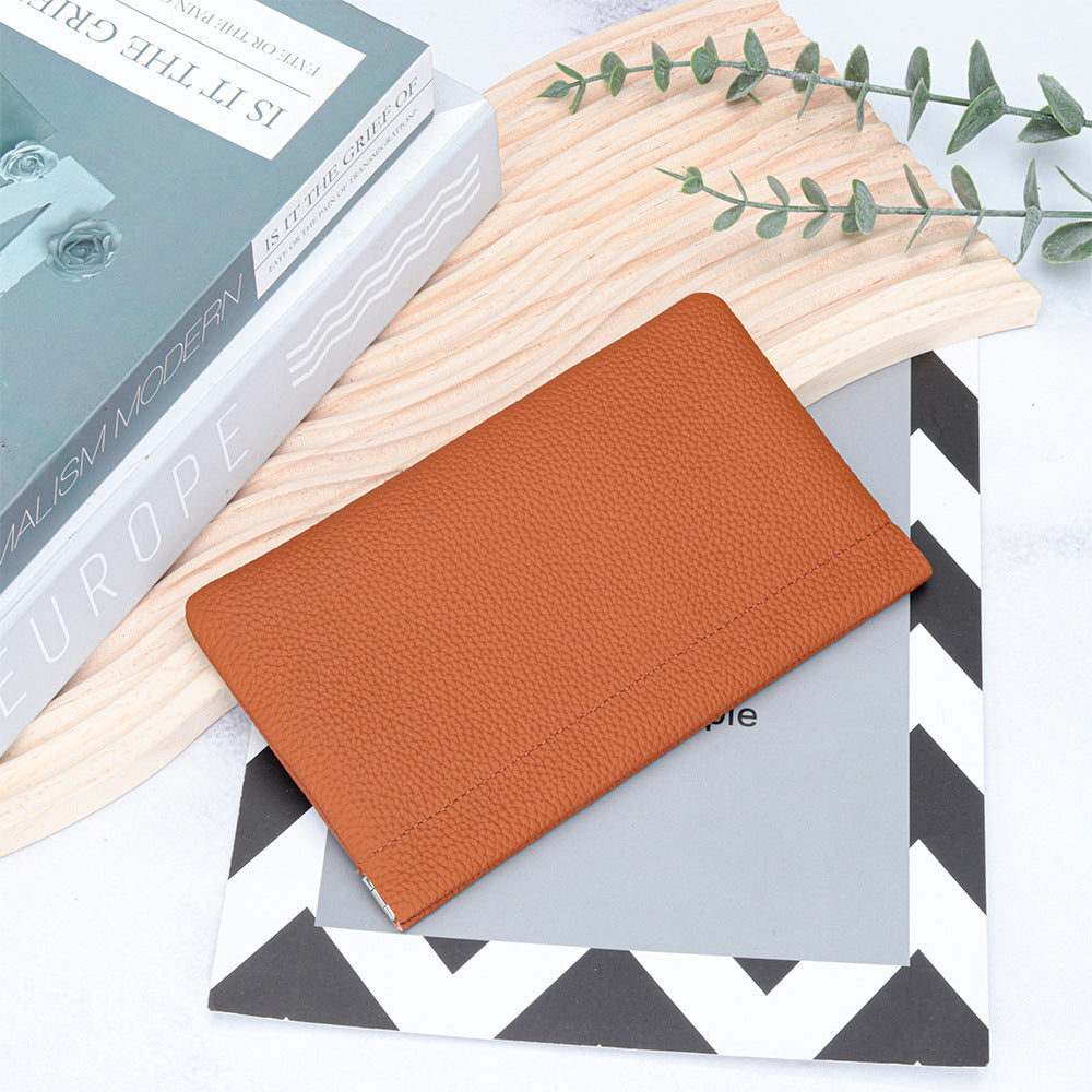 First Layer Cowhide Lady's Simple Long Automatic Closure Ladies Wallets